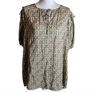 DR2 Daniel Rainn Paisley Diamond Print Blouse Size 2X Peasant Boho Cottagecore